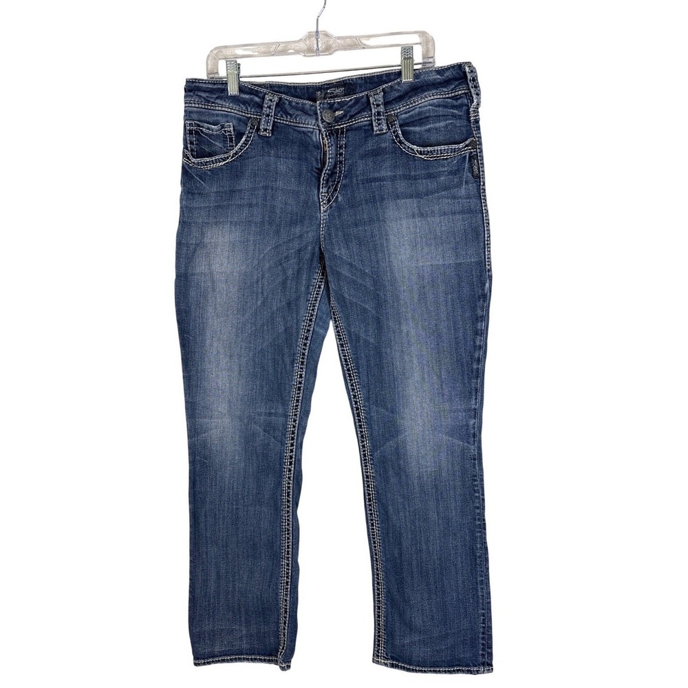 Silver Jeans Co Suki Straight Leg Blue Denim Jeans Womens Size 16 L30 Mid Rise